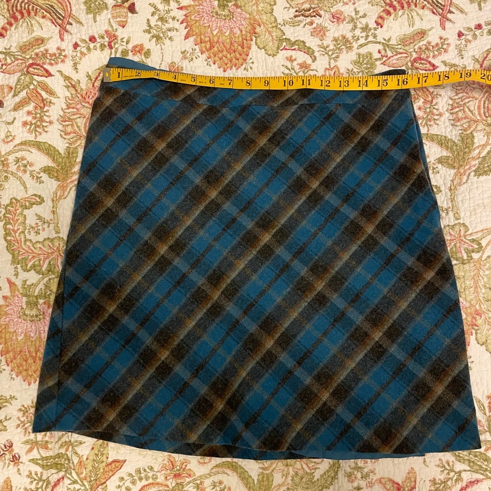 Wool American Eagle Outfitters Blue and Brown Plaid A-Line Skirt
